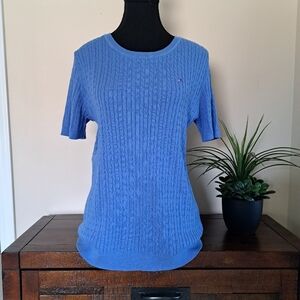 Tommy Hilfiger Sweater Women's Size Medium Blue Cable Knit Short Sleeved NWT